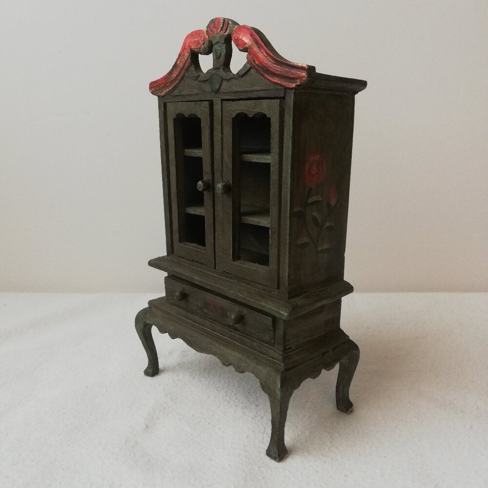 Russ Berrie Green Distressed Hutch Dollhouse Furniture